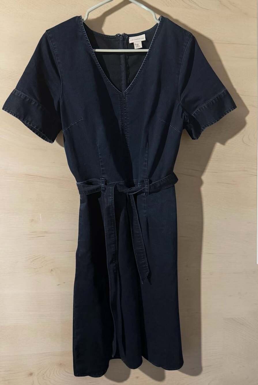 Liz Claiborne Short Sleeve Denim Midi Dress with Belt Size 10